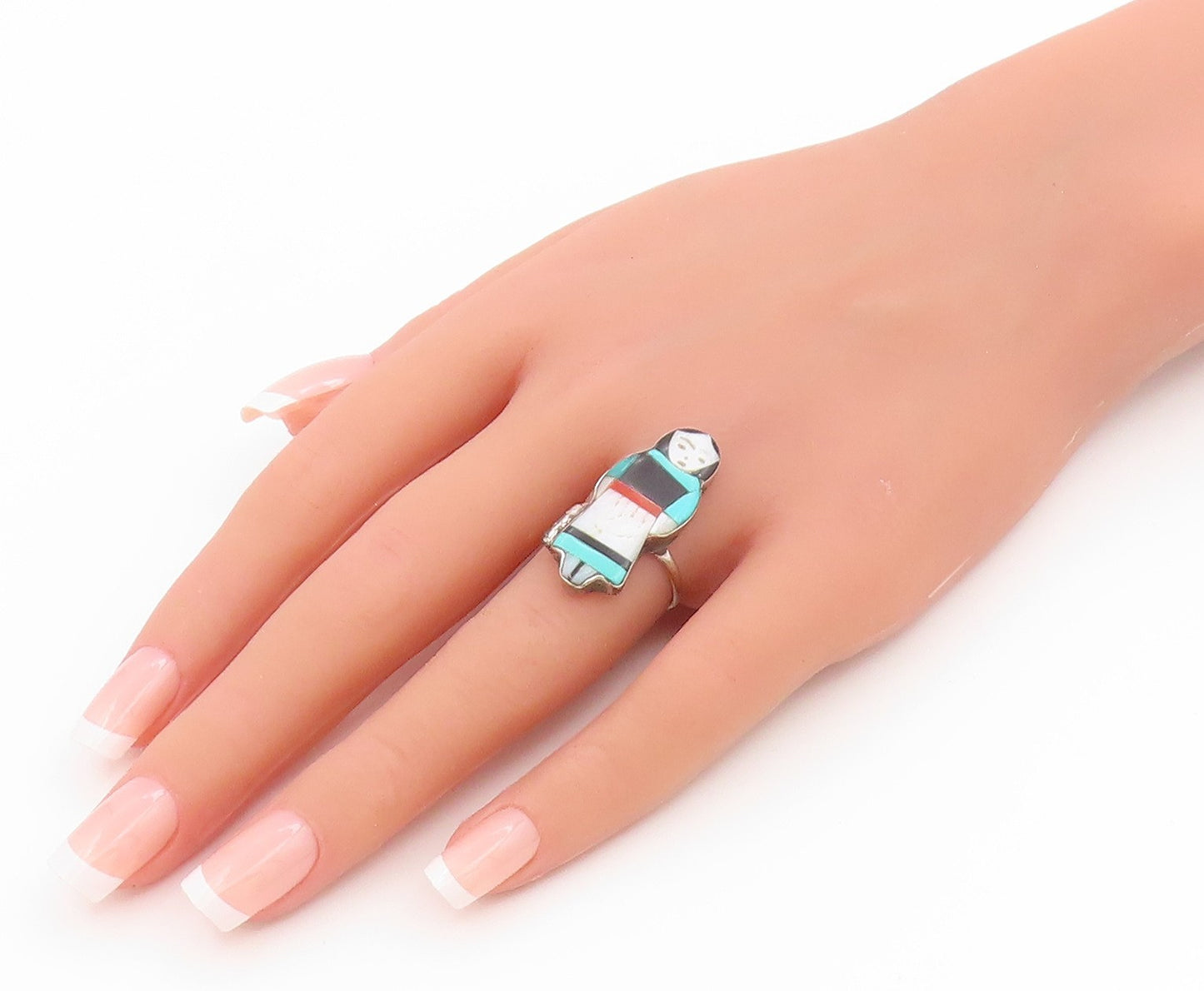 925 Sterling Silver Vintage Ring ZUNI THERESA WASETA Gemstone  Sz 6.5  RG36038