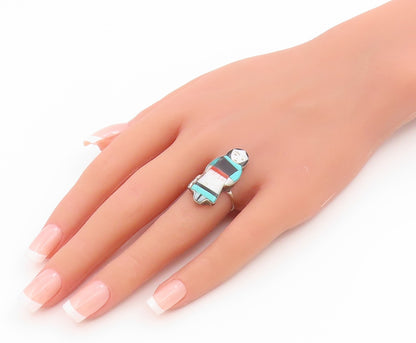 925 Sterling Silver Vintage Ring ZUNI THERESA WASETA Gemstone  Sz 6.5  RG36038