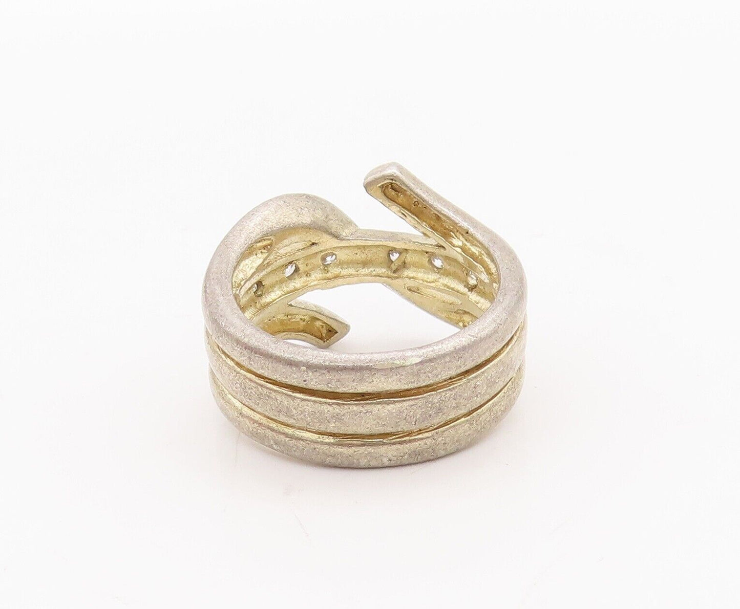 925 Sterling Silver Vintage Ring Designer Swirled Carved Topaz  Sz 7.5  RG28465