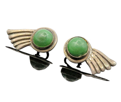 MEXICO 925 Sterling Silver  Vintage Antique Jasper Non Pierce Earrings  EG4988