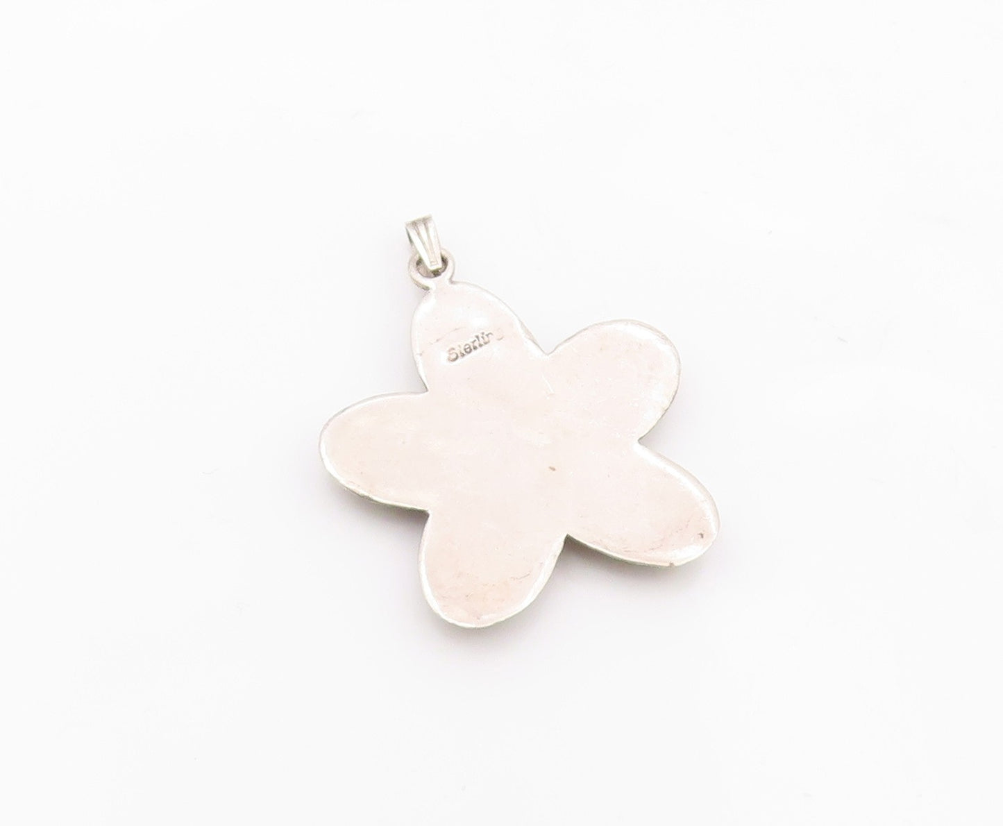 NAVAJO 925 Sterling Silver  Vintage Black Onyx Flower Motif Pendant  PT14898