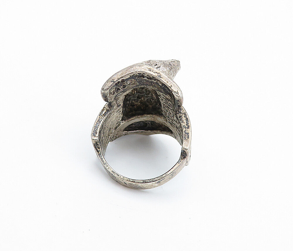 925 Sterling Silver  Vintage Dark Tone Eagle's Head USA Band Ring Sz 11 RG7319