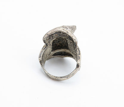 925 Sterling Silver  Vintage Dark Tone Eagle's Head USA Band Ring Sz 11 RG7319