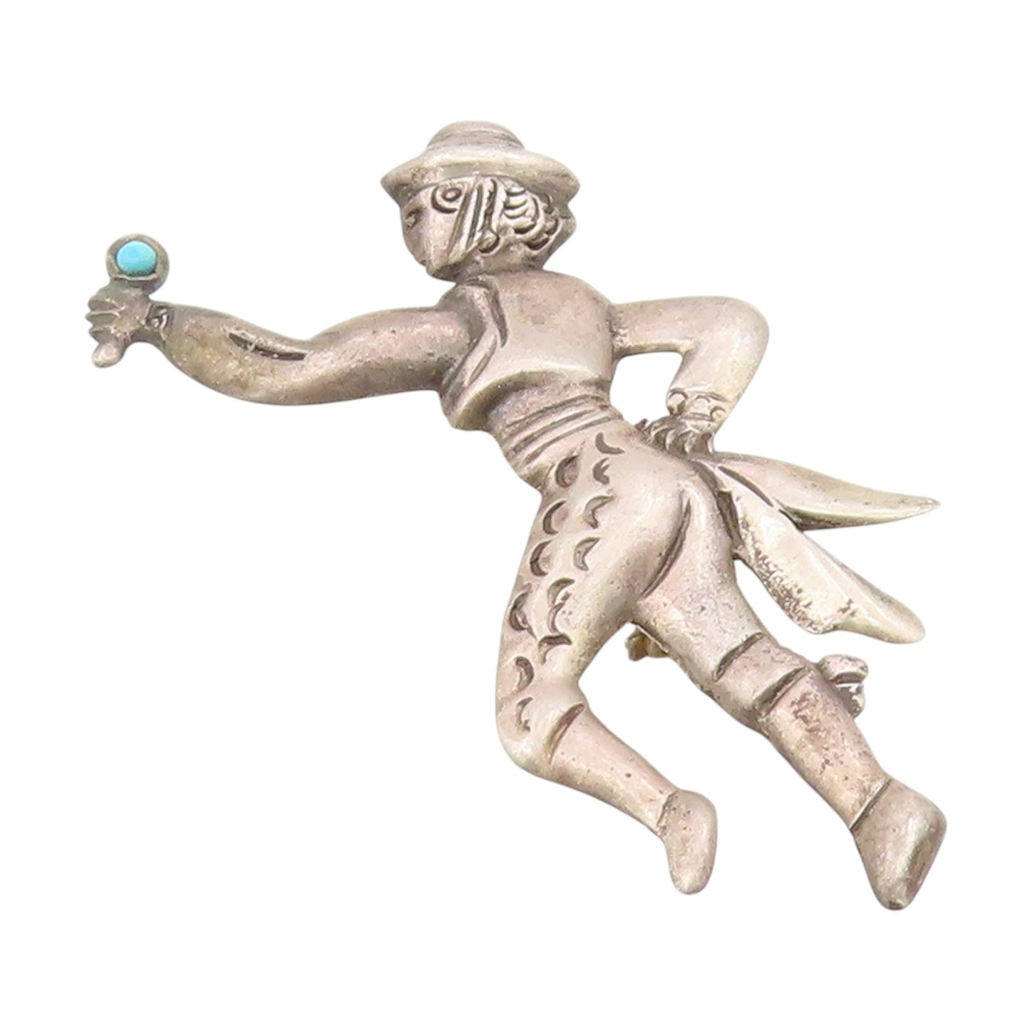 925 Sterling Silver Vintage Brooch MEXICO Turquoise Flamenco Dancer Pin  BP12130