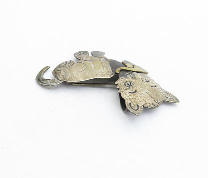 MEXICO 925 Sterling Silver  Vintage Two Tone Kitten Motif Brooch Pin  BP1901