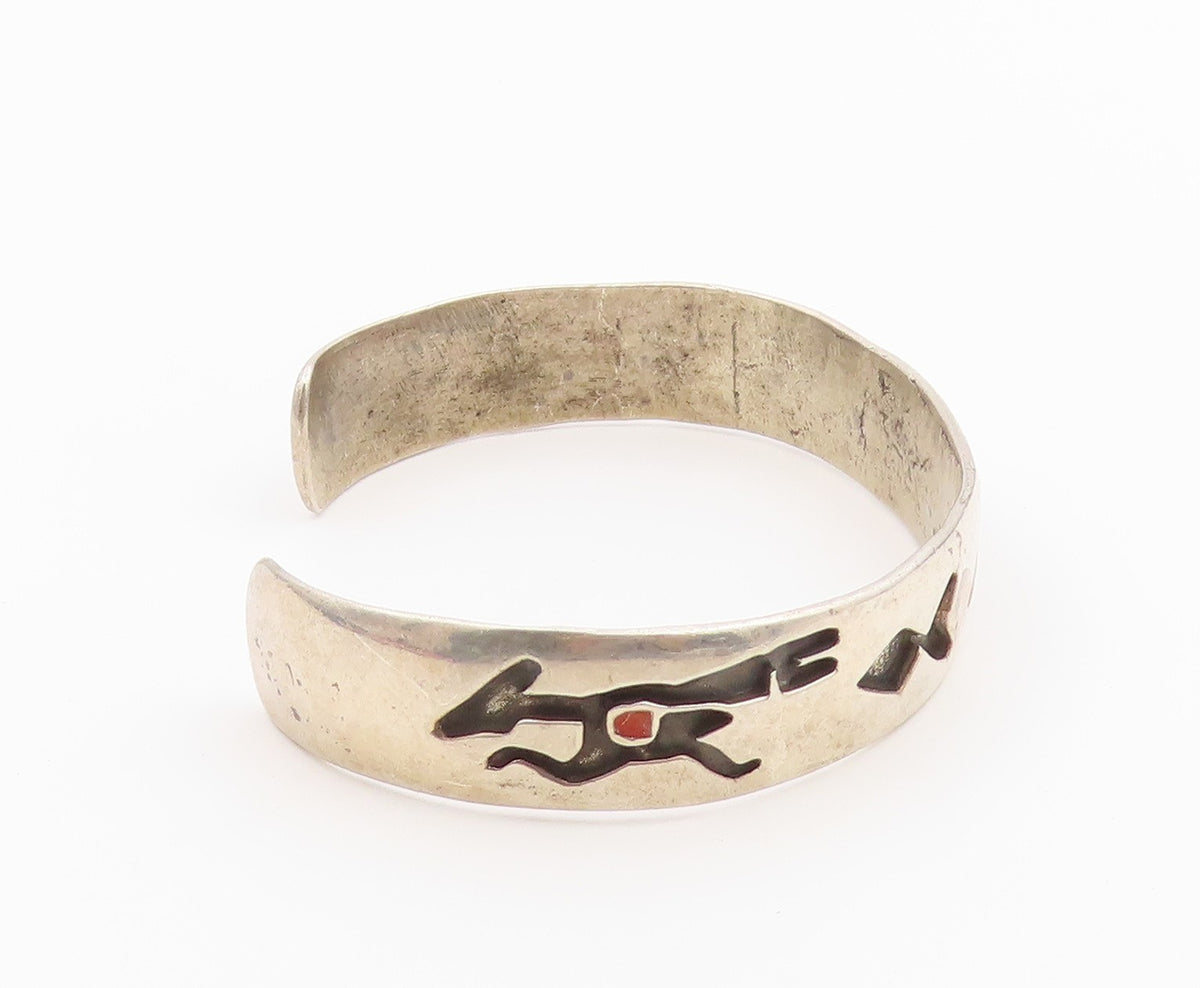 925 Sterling Silver Vintage Bracelet SOUTHWESTERN Antelope Motif Cuff  BT12144