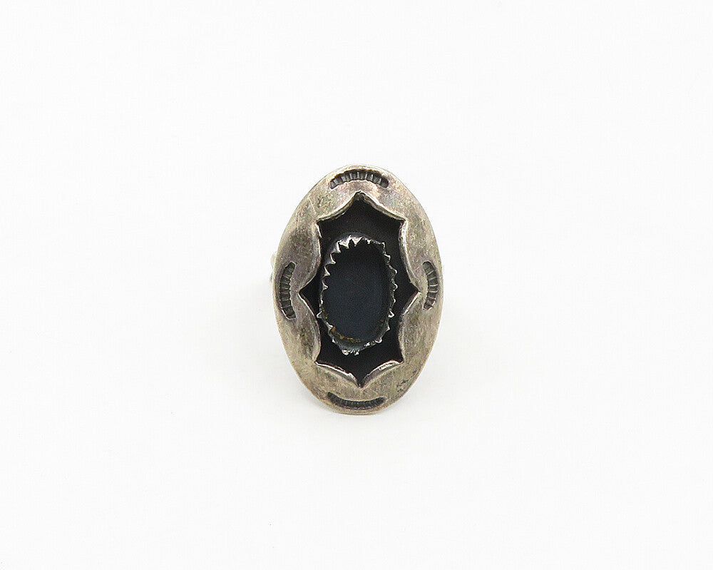 NAVAJO 925 Silver  Vintage Etched Detail Dark Tone Band Ring Sz 7  RG17693