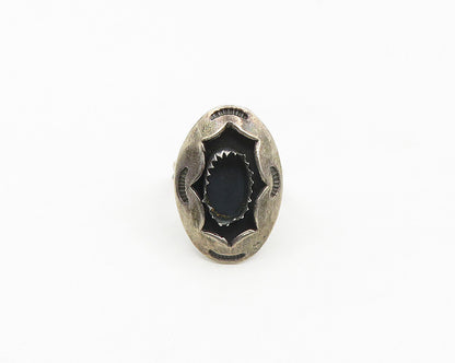NAVAJO 925 Silver  Vintage Etched Detail Dark Tone Band Ring Sz 7  RG17693