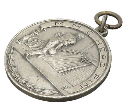 DIEGES & CLUST 925 Silver  Vintage Head Pin Bowling Medallion Pendant  PT16451