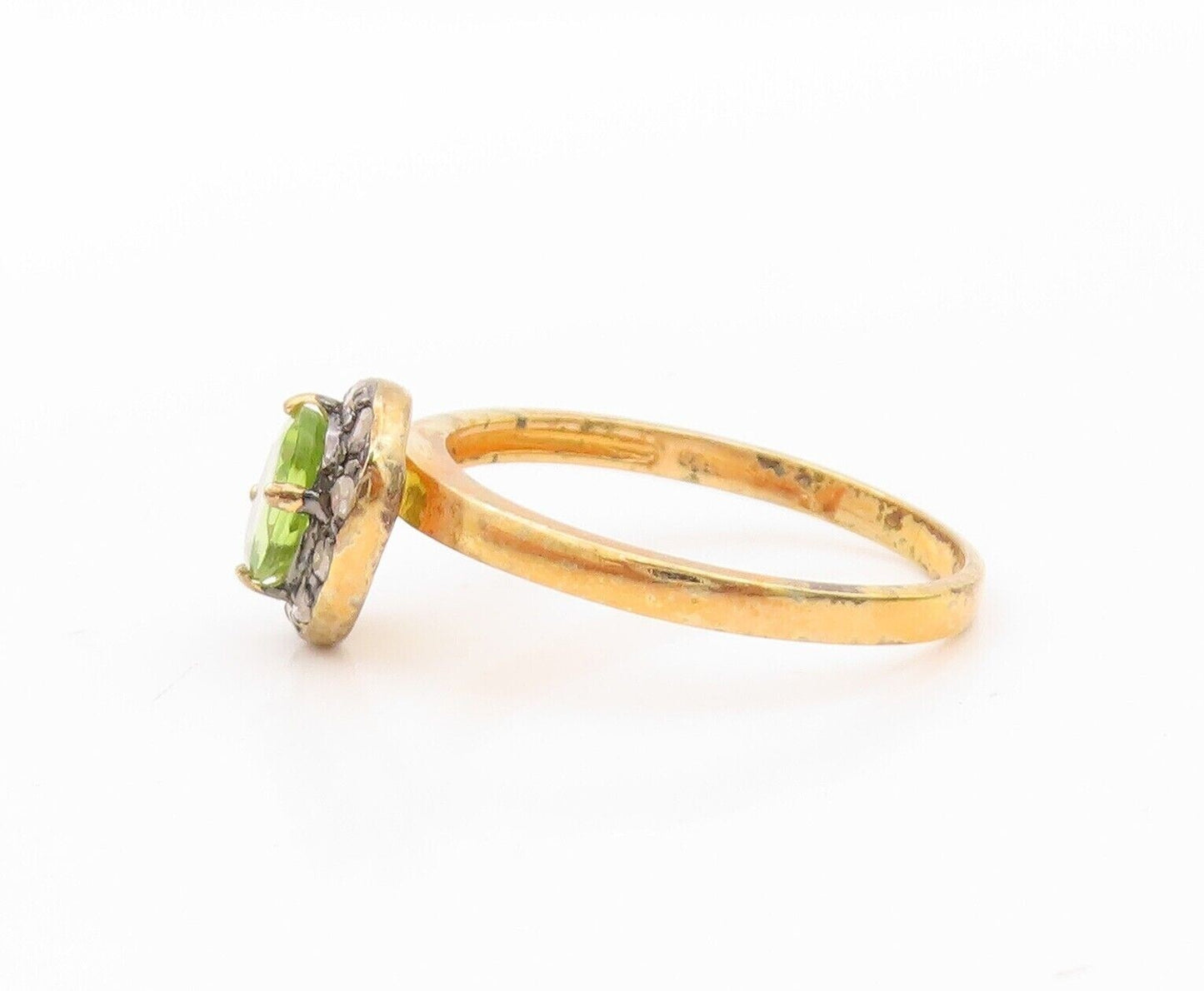 925 Sterling Silver Vintage Ring Gold Plated Diamonds & Gemstones  Sz 8  RG30312