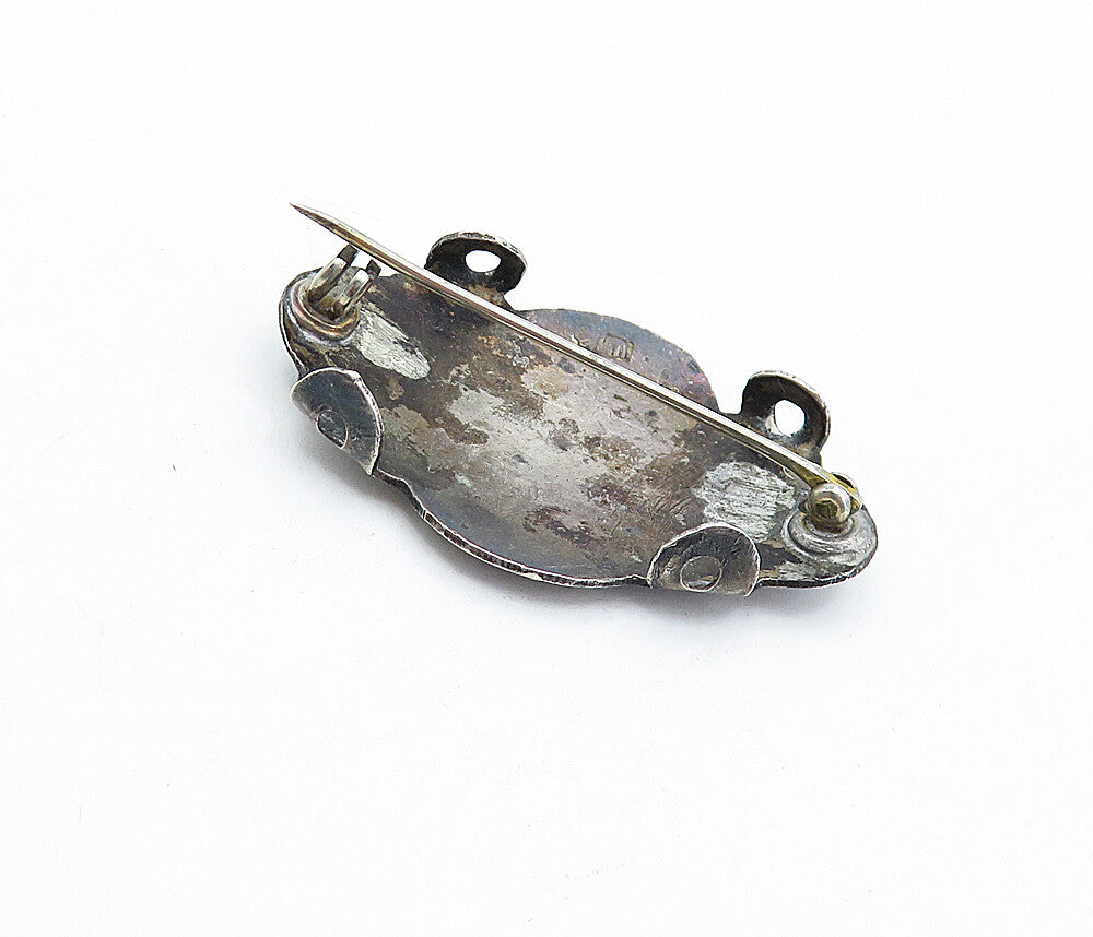 JAPAN 925 Silver  Vintage Antique Two Tone Floral Pattern Brooch Pin  BP1694