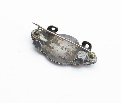 JAPAN 925 Silver  Vintage Antique Two Tone Floral Pattern Brooch Pin  BP1694