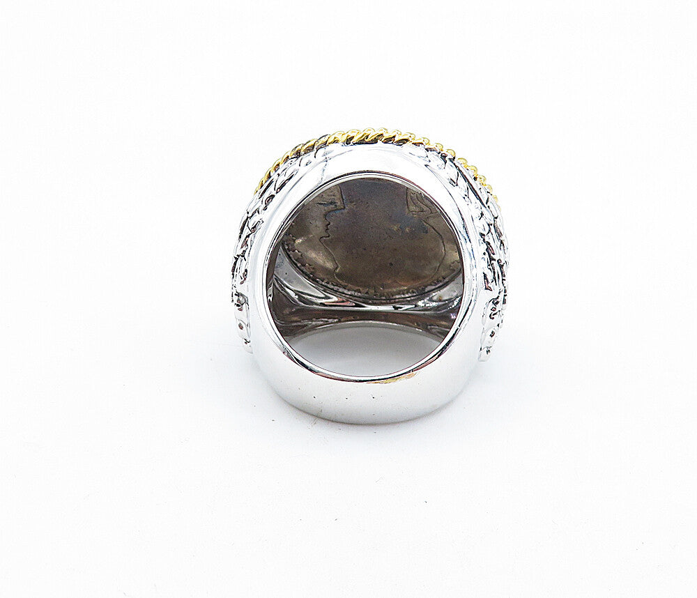925 Sterling Silver Two Tone U.S Quarter Coin Cocktail Ring Sz 8.5 RG5933