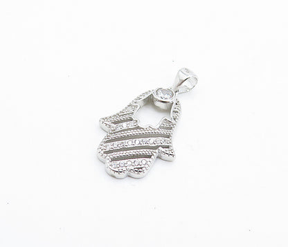 925 Sterling Silver  Sparkling Topaz Polished Cutout Hamsa Pendant  PT5586