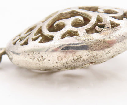 925 Sterling Silver Vintage Pendant Solid Oval Swirly Hearts Cutout  PT23672