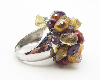 925 Sterling Silver Vintage Multi Stone Cluster Cocktail Ring Sz 8  RG12041