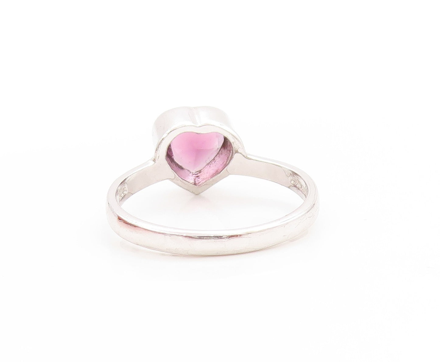 925 Sterling Silver Vintage Ring Amethyst Bezel Set Love Heart  Sz 8  RG33638