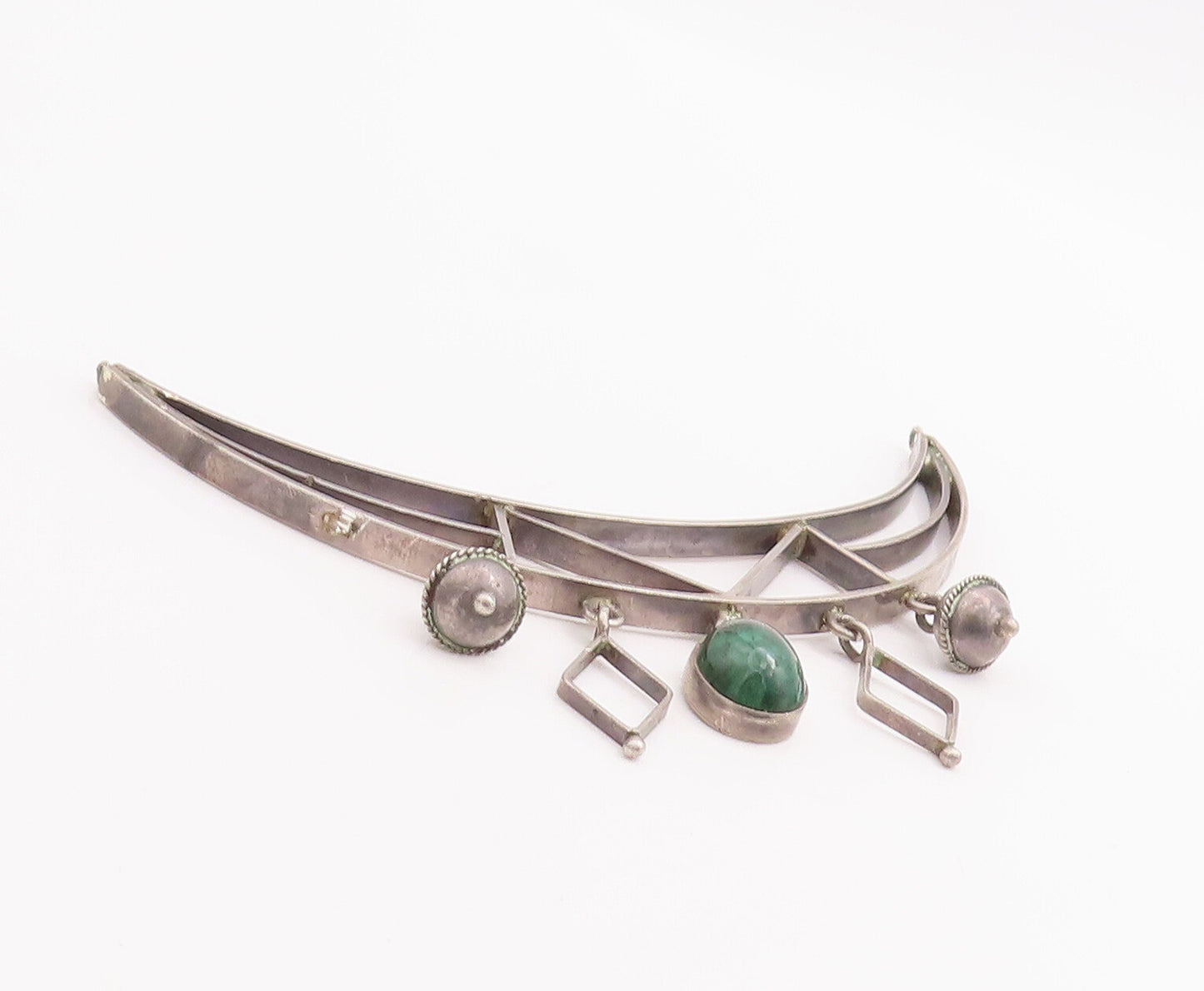 925 Sterling Silver Vintage Pendant ISRAEL Dangling Turquoise Charms  PT23202