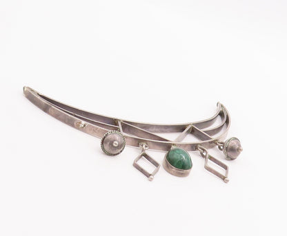 925 Sterling Silver Vintage Pendant ISRAEL Dangling Turquoise Charms  PT23202