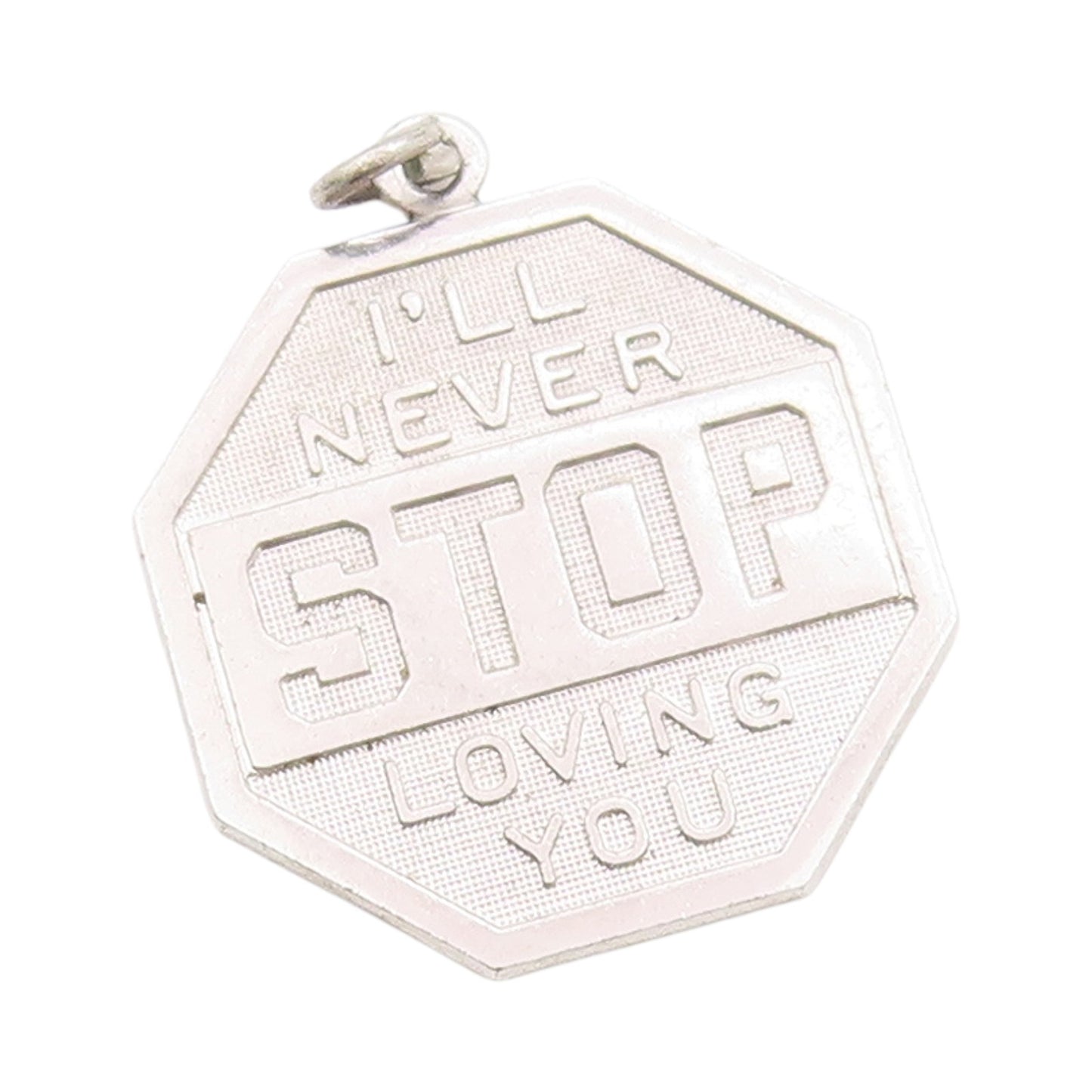 925 Sterling Silver Vintage Pendant I'll Never Stop Loving U Sign Charm  PT24873