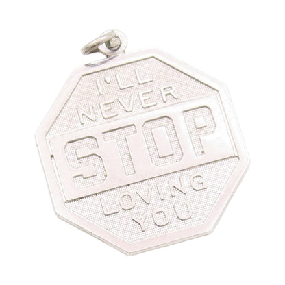925 Sterling Silver Vintage Pendant I'll Never Stop Loving U Sign Charm  PT24873