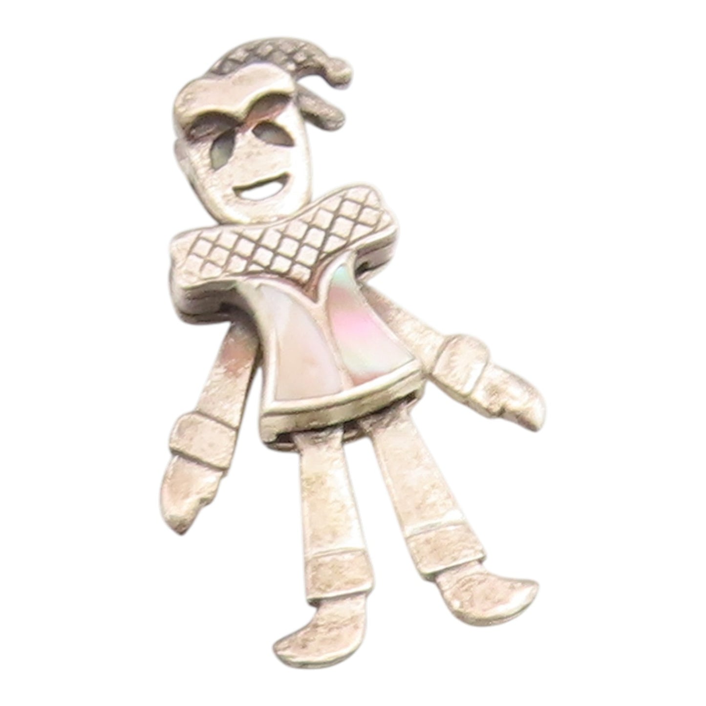 925 Sterling Silver Vintage Pendant Mother Of Pearl Inlay Circus Clown  PT26128