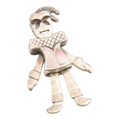 925 Sterling Silver Vintage Pendant Mother Of Pearl Inlay Circus Clown  PT26128