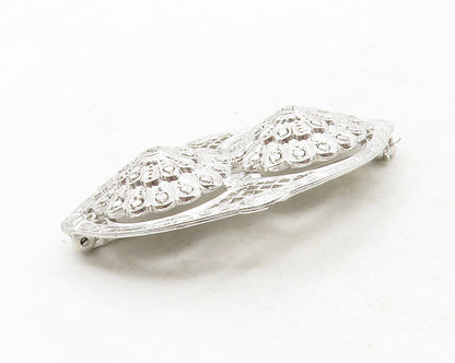 925 Sterling Silver  Vintage Shiny Sparkling Floral Design Brooch Pin  BP4862