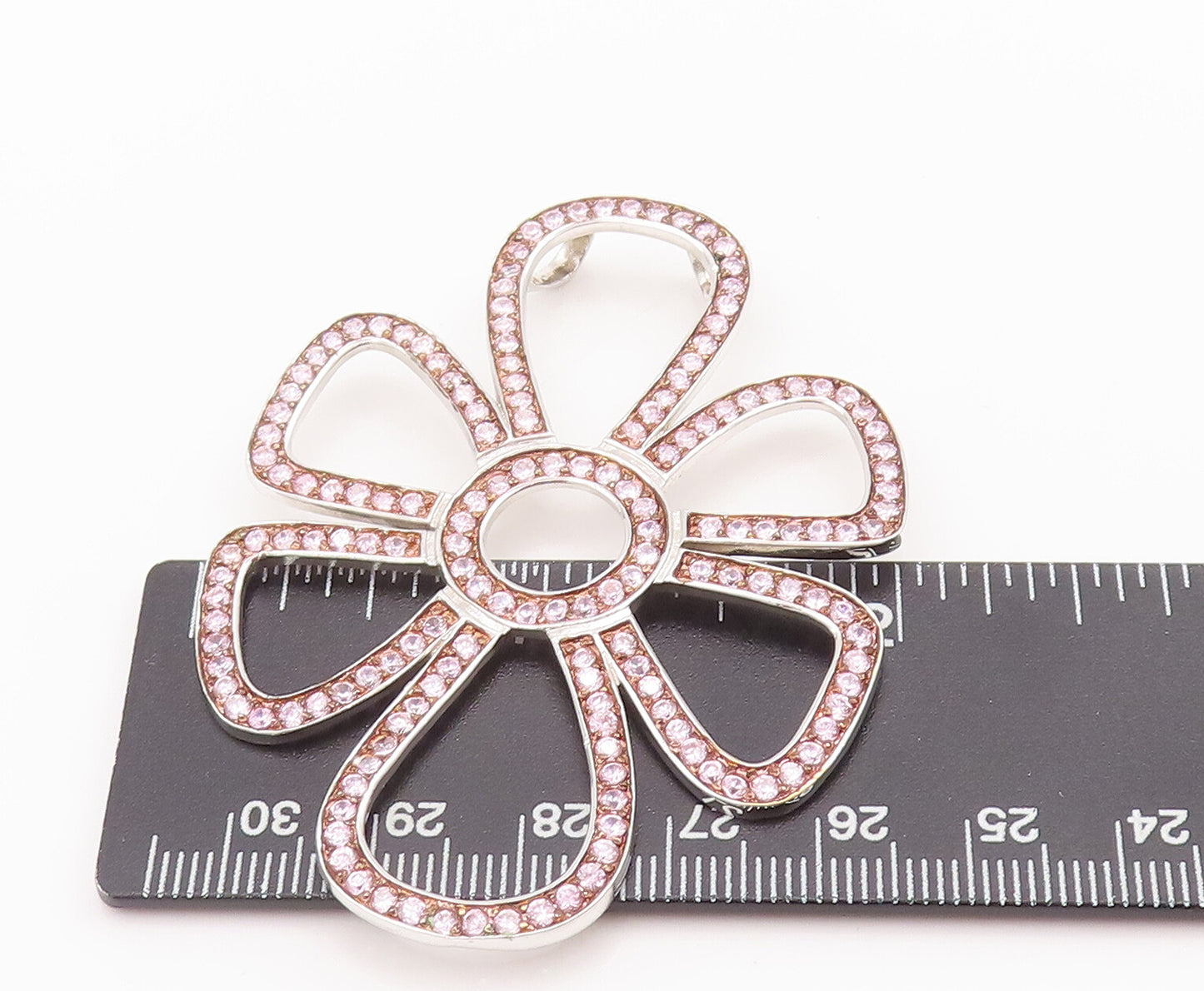 925 Sterling Silver Vintage Pendant Large Floral Stencil Beaded Topaz  PT22647