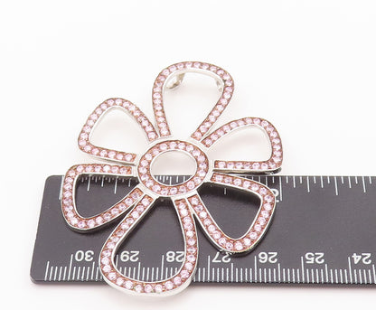 925 Sterling Silver Vintage Pendant Large Floral Stencil Beaded Topaz  PT22647