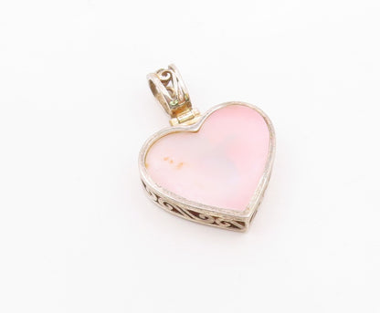 925 Sterling Silver  Vintage Pink Mother Of Pearl Love Heart Pendant  PT16479