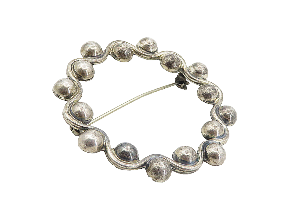 MEXICO 925 Sterling Silver  Vintage Dark Tone Swirl Domes Brooch Pin  BP3159