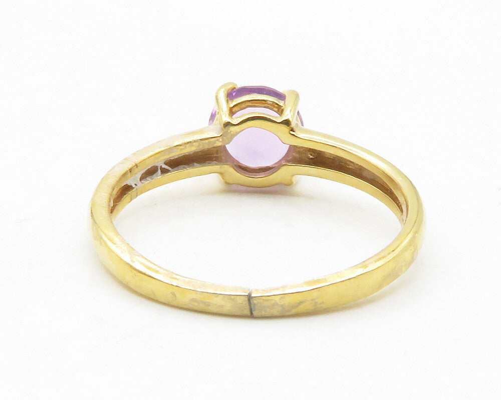 925 Sterling Silver  Amethyst Gold Plated Shiny Solitaire Ring Sz 6  RG11774