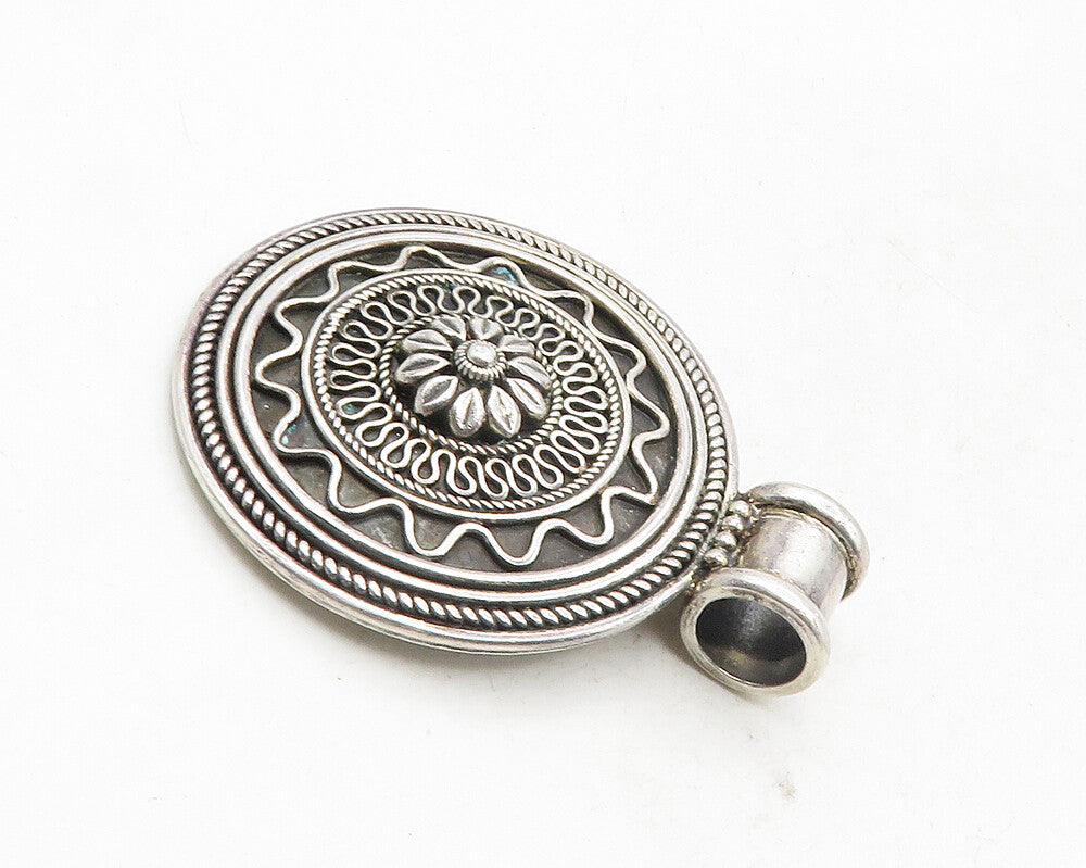 DOUG PAULUS 925 Sterling Silver  Vintage Shiny Floral Swirl Pendant  PT7778