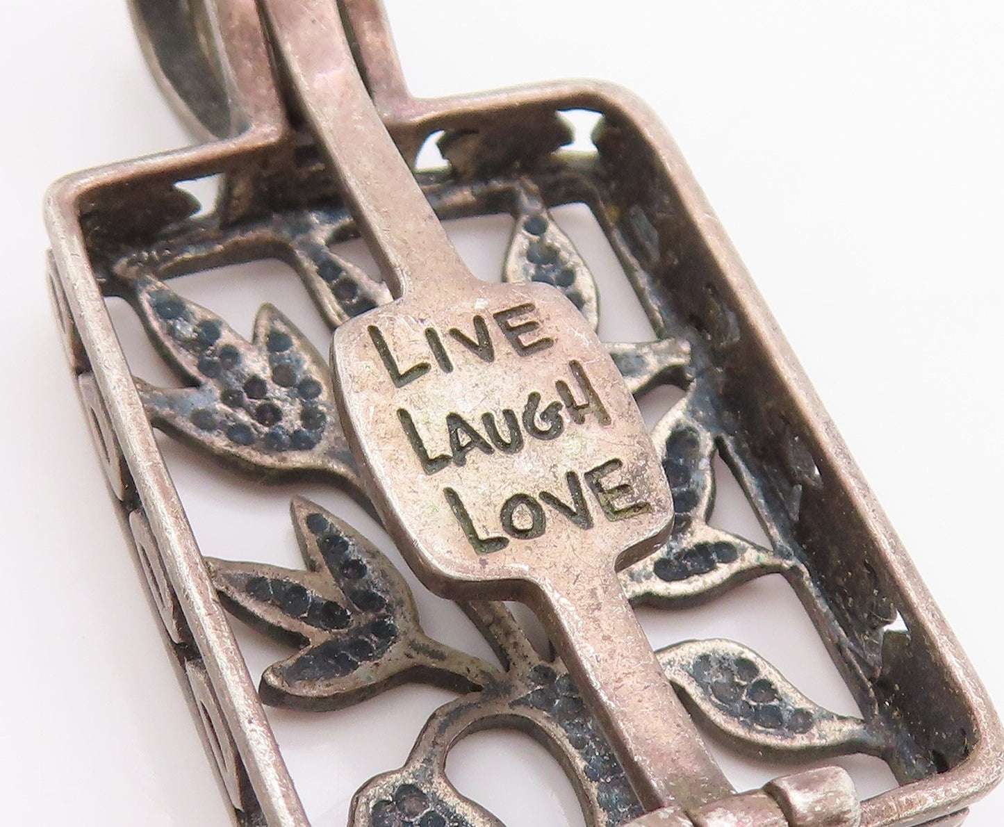 925 Sterling Silver Vintage Pendant SILPADA Floral Live Laugh Love OPENS PT24852