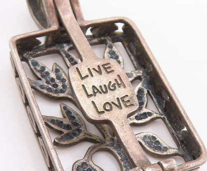 925 Sterling Silver Vintage Pendant SILPADA Floral Live Laugh Love OPENS PT24852
