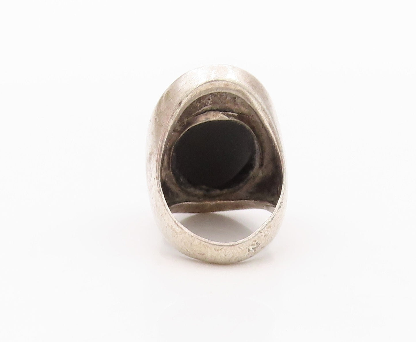 925 Sterling Silver Vintage Ring Modernist Oval Onyx Design  Sz 6  RG32075