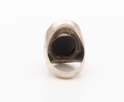 925 Sterling Silver Vintage Ring Modernist Oval Onyx Design  Sz 6  RG32075