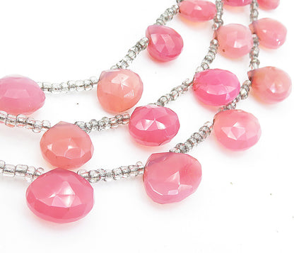925 Sterling Silver  Vintage Faceted Pink Chalcedony Chain Necklace  NE1161