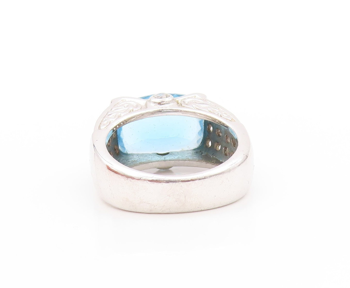 925 Sterling Silver Vintage Ring Designer Rectangle Blue & White CZ Sz 7 RG32892