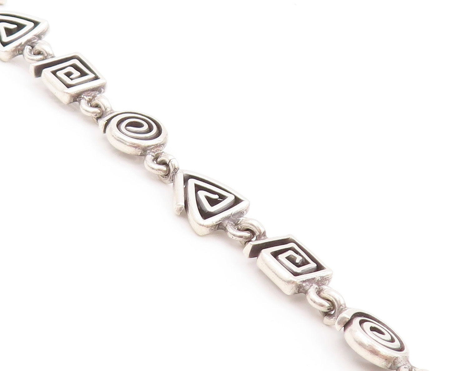 925 Sterling Silver Vintage Bracelet Spiral Square & Triangle Maze Cut  BT11119