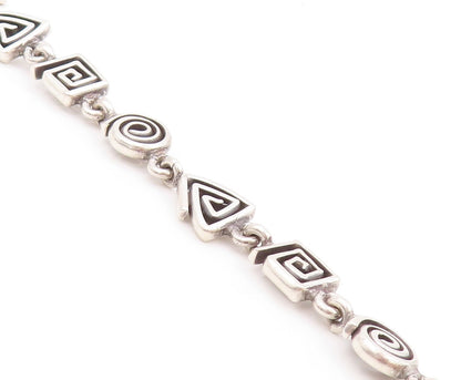 925 Sterling Silver Vintage Bracelet Spiral Square & Triangle Maze Cut  BT11119