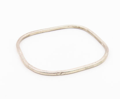 SOUTHWESTERN 925 Silver Vintage Rounded Square Etched Bangle Bracelet BT8625