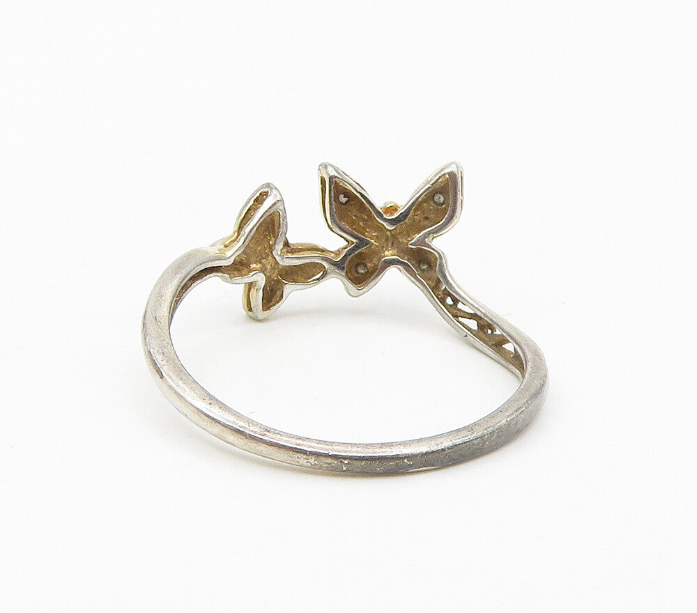 PAGODA 925 Silver  Vintage Genuine Diamonds Butterfly Band Ring Sz 6.5 RG17038