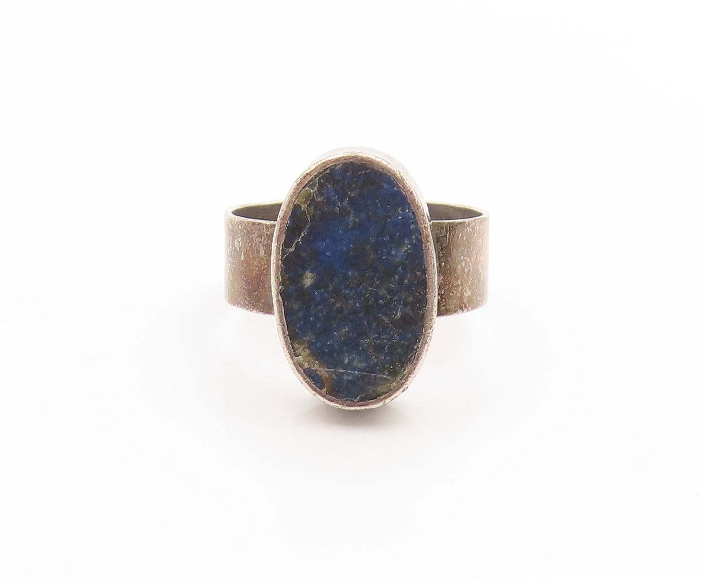 925 Sterling Silver Vintage Ring MEXICO Oval Lapis Lazuli Band  Sz 7.5  RG33611