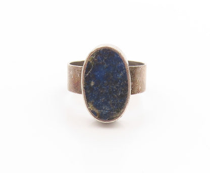 925 Sterling Silver Vintage Ring MEXICO Oval Lapis Lazuli Band  Sz 7.5  RG33611