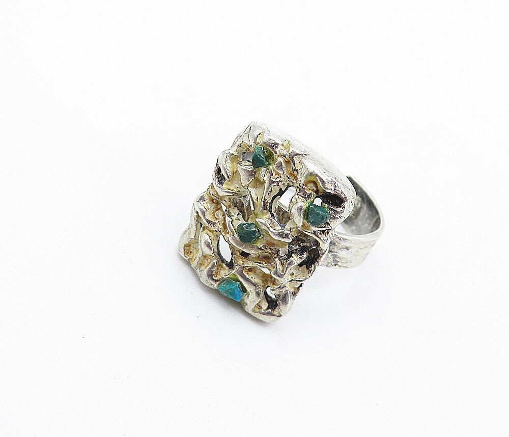 925 Sterling Silver  Vintage Turquoise Modernist Cocktail Ring Sz 7.5  RG5903