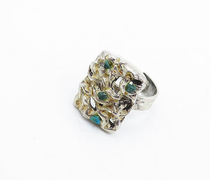 925 Sterling Silver  Vintage Turquoise Modernist Cocktail Ring Sz 7.5  RG5903