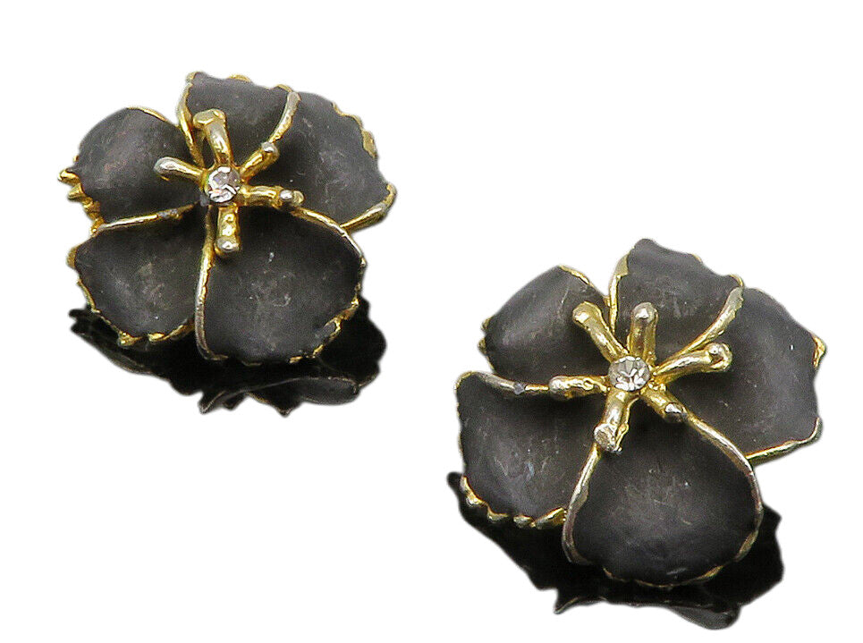 925 Sterling Silver  Vintage Cubic Zirconia Flower Non Pierce Earrings  EG6558