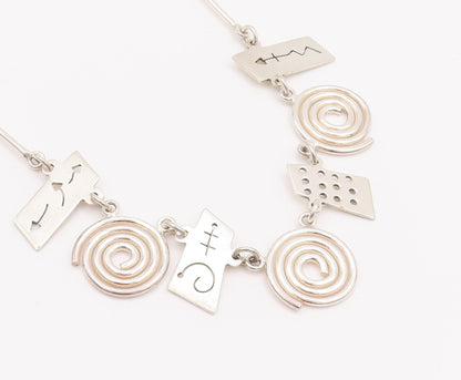 MEXICO 925 Sterling Silver  Vintage Spiral Coil Cutout Plates Necklace  NE4187